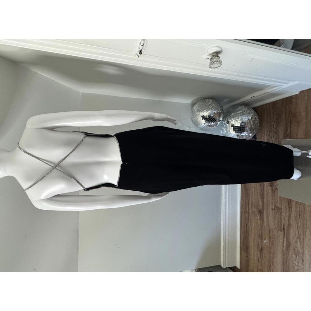 Vintage Sexy Low Back Criss Cross Strappy Maxi Dress with Rhinestone Trim Small